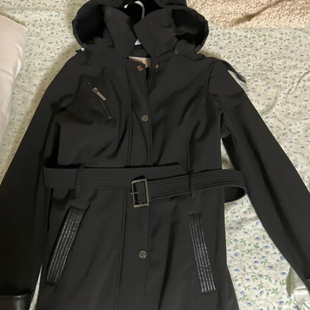 Women's Black Hooded Belted Coat
